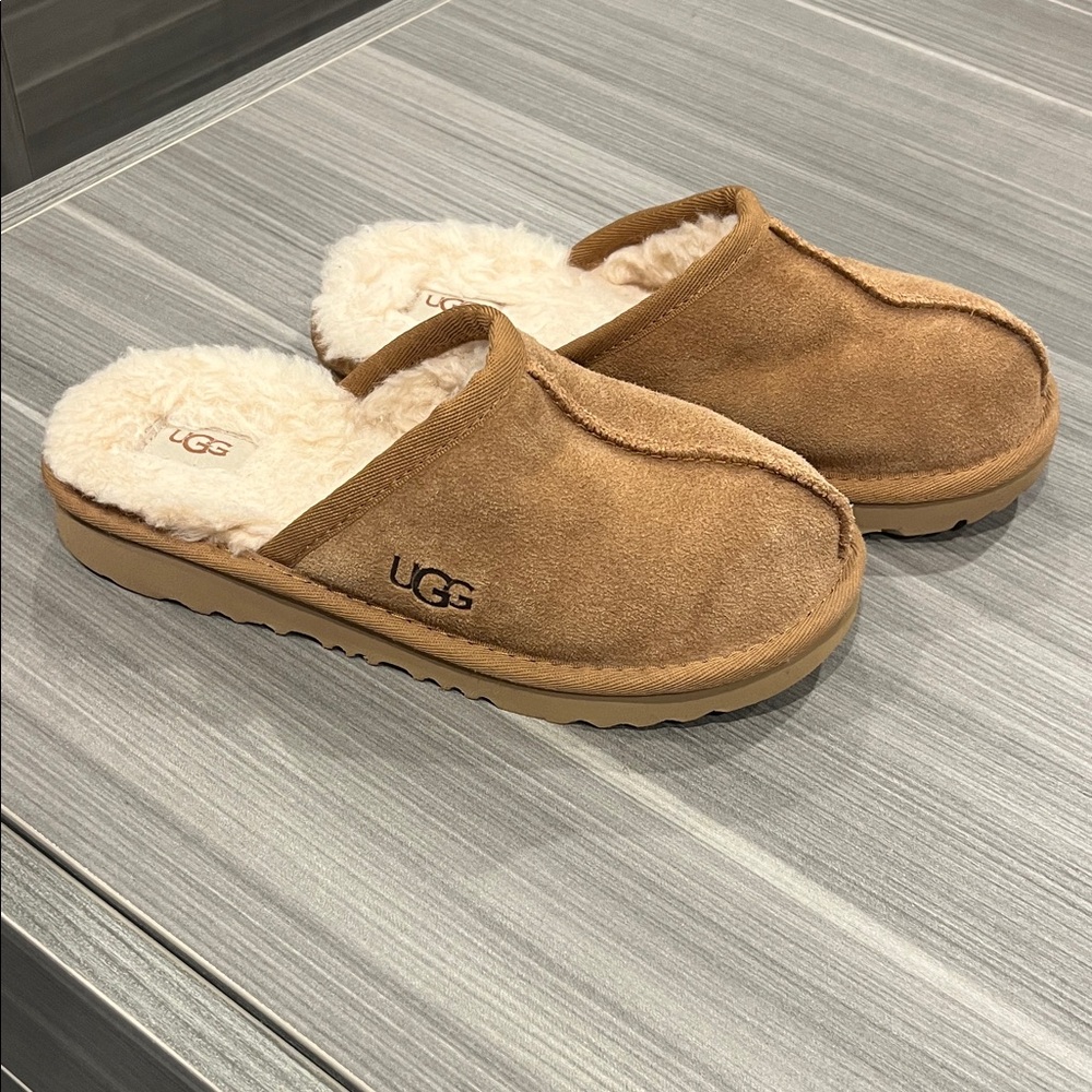 UGG Chestnut Suede Shearling Slides